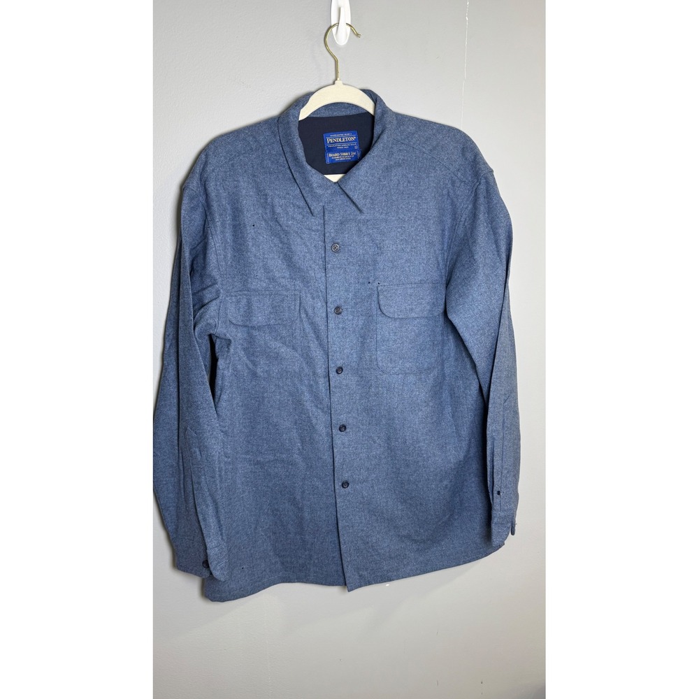 Pendleton Board Shirt Jac Mens Large Blue Virgin Wool Flannel Button Up Shirt